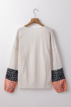 Cable Knit Print Floral Patch Balloon Blouse (S-XL) 2 Colors