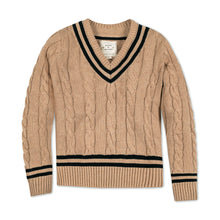 V-Neck Camel Cable Cricket Sweater (XS-XL)