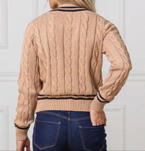 V-Neck Camel Cable Cricket Sweater (XS-XL)