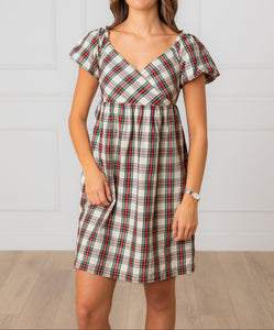 Puff Sleeve Crossover Dress (2-14)