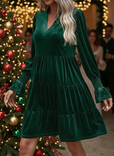 Elegant Velvet Long Sleeve  Solid Color Dress (S-XL) 2 Colors