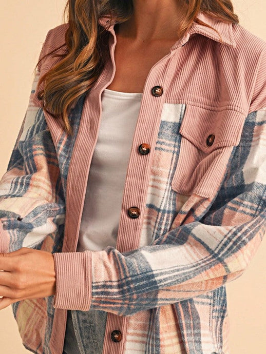 Plaid Corduroy Loose Shacket (S-XL) 2 Colors