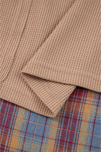 Cotton Waffle Stripe Plaid Patchwork Henley Top (S-XL)