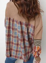 Cotton Waffle Stripe Plaid Patchwork Henley Top (S-XL)