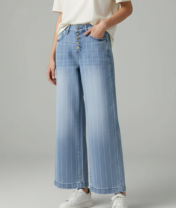 Sofia Pinstripe Wide Leg Jeans (4-16)