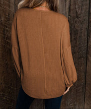 Faux Knit Jacquard Puffy Long Sleeve Top (S-L)