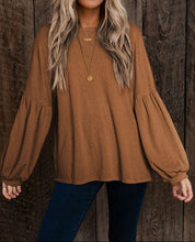 Faux Knit Jacquard Puffy Long Sleeve Top (S-L)