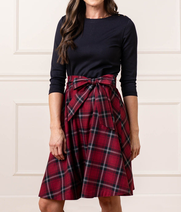 French Skater Navy & Oxblood City Plaid Dress (6-12)