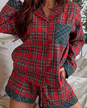 Red Plaid Long Sleeve Shirt and Shorts Pajama Set (S-XL)