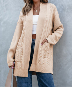 Jade Oversize Chunky Cable Knit Midi-length Cardigan (S-XL)