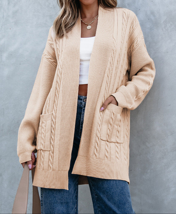 Jade Oversize Chunky Cable Knit Midi-length Cardigan (S-XL)