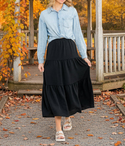 Jill Stretch Waist Tiered Maxi Skirt (XS-XL)