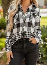 Plaid Patchwork Drawstring Hooded Shacket (S-XL)