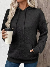 Black Floral Quilted Hoodie Drawstring With Pocket (S-2XL)