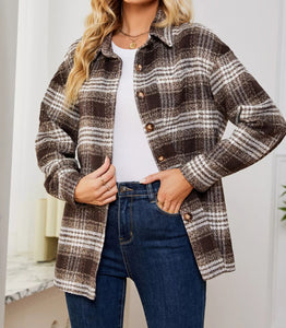 Plaid Button Up Long Sleeve Shacket (S-2XL) 3 Colors