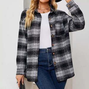 Plaid Button Up Long Sleeve Shacket (S-2XL) 3 Colors