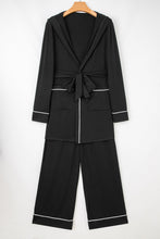 Black Contrast Trim Hooded Lounge Cardigan and Pants Set (S-XL)