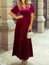 Katherine Velvet Short Sleeve Shirred Waist Tiered Dress (S-XL)