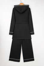Black Contrast Trim Hooded Lounge Cardigan and Pants Set (S-XL)