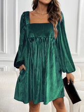 Velvet Square Neck Long Sleeve Dress (S-XL) Brown, Dark Green
