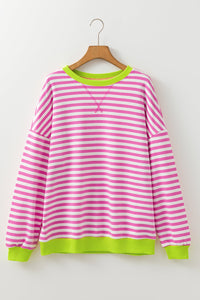 Elliana Stripe Crossed Stitch Drop Shoulder Sweatshirt (S-2XL) 5 Colors