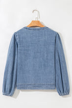 Oakley Tied Front Long Puff Sleeve Denim Top (S-XL)