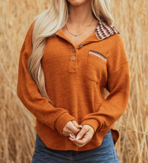 Payton Pattern Hoodie Henley Top (S-XL)