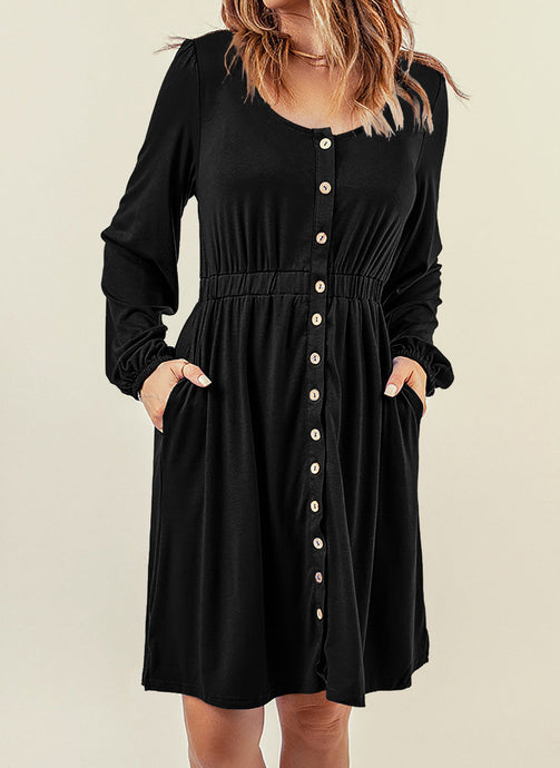 Julianna Button Up High Waist Long Sleeve Dress (S-2XL) 2 Colors