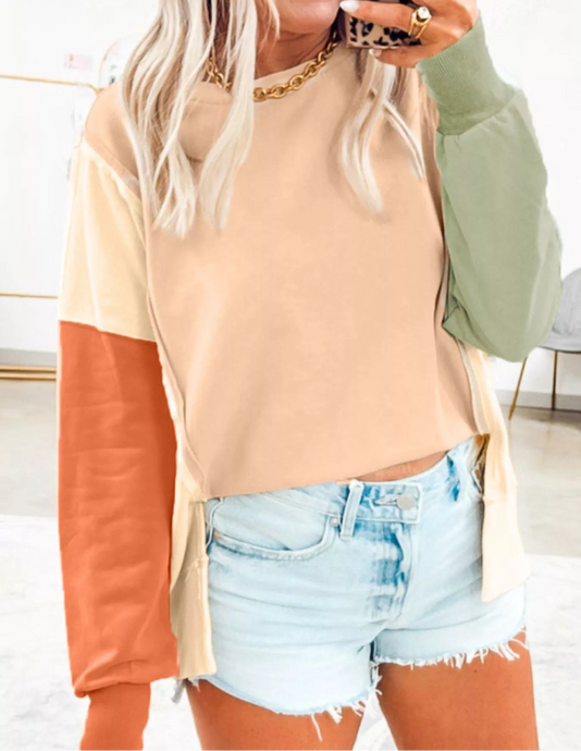 Color Block Round Neck Oversized Sweatshirt (S-XL)