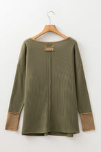 Blake Waffle Textured Tunic Henley Top with Slits (S-XL) Khaki & Green
