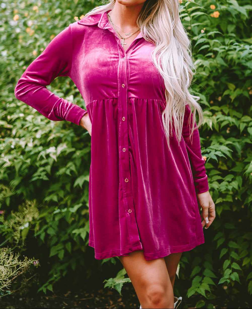 Lennon Long Sleeve Ruffle Velvet Dress (S-XL)