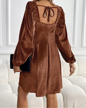 Velvet Square Neck Long Sleeve Dress (S-XL) Brown, Dark Green