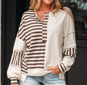 Ariana Stripe Stitched Oversized Sweatshirt (S-XL)