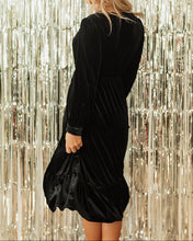 Olivia Velvet Buttoned Puff Sleeve V Neck Split Midi Dress (S-XL) 2 Colors