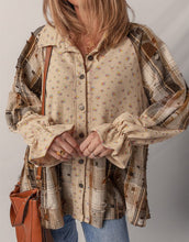 Boho Floral Plaid Patchwork Ruffle Sleeve Waffle Shacket (S-XL)