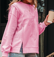 Brianna Lace Bow Embroidered Exposed Seam Sweatshirt