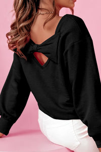Bow Round Neck Long Sleeve Sweatshirt (S-XL)