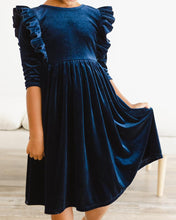 Navy Velvet Ruffle Twirl Dress (3T-5/6)