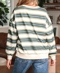 Rose Stripe Crew Neck Pullover Sweatshirt (S-XL)