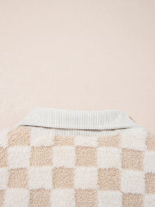 Checker Sherpa Corduroy Patchwork Zip Up Jacket (S-XL)