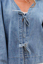 Oakley Tied Front Long Puff Sleeve Denim Top (S-XL)