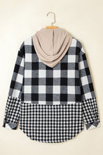 Plaid Patchwork Drawstring Hooded Shacket (S-XL)