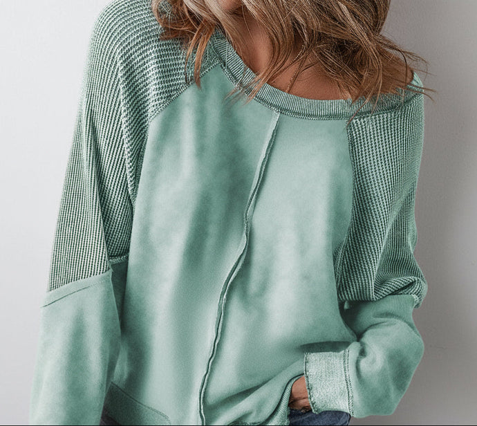 Jolie Waffle Exposed Seam Raglan Sweatshirt (S-XL) 7 Colors