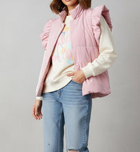 Ruffle Sleeve Snap Puffer Vest (S-XL)