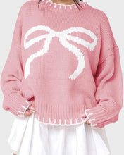 Bow Graphic Round Neck Long Sleeve Sweater (S-XL) 3 Colors