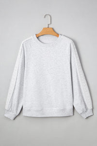 Peyton Lace Patchwork Raglan Sleeve Crew Neck Sweatshirt (S-XL)