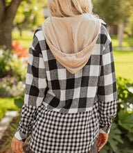 Plaid Patchwork Drawstring Hooded Shacket (S-XL)