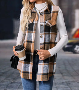 Plaid Button Up Vest Coat (S-2XL) 4 Colors