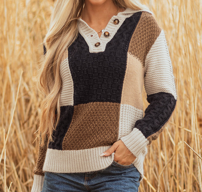 Paige Cable Knit Sleeve Buttons Collared Sweater (S-XL)