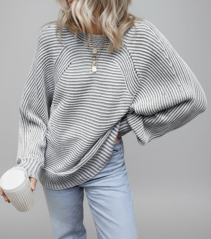 Stripe Ribbed Knit Boat Neck Sweater (S-2XL) 4 Colors